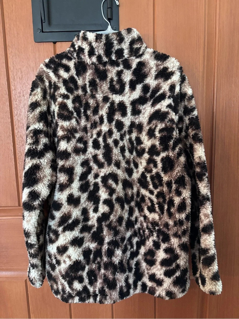 Leopard-Print Teddy Quarter-Zip Jacket - Brown/Black